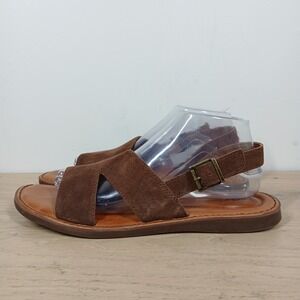 b.o.c. Born Concept Womens Brown Suede Slingback Flat Sandals Buckle Strap